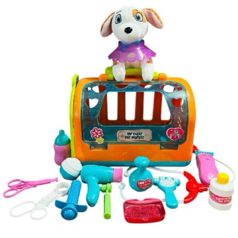 My First Pet Play Set. Veterinary Toy Set. 14 accesories, plush Dog Toy, Carrier